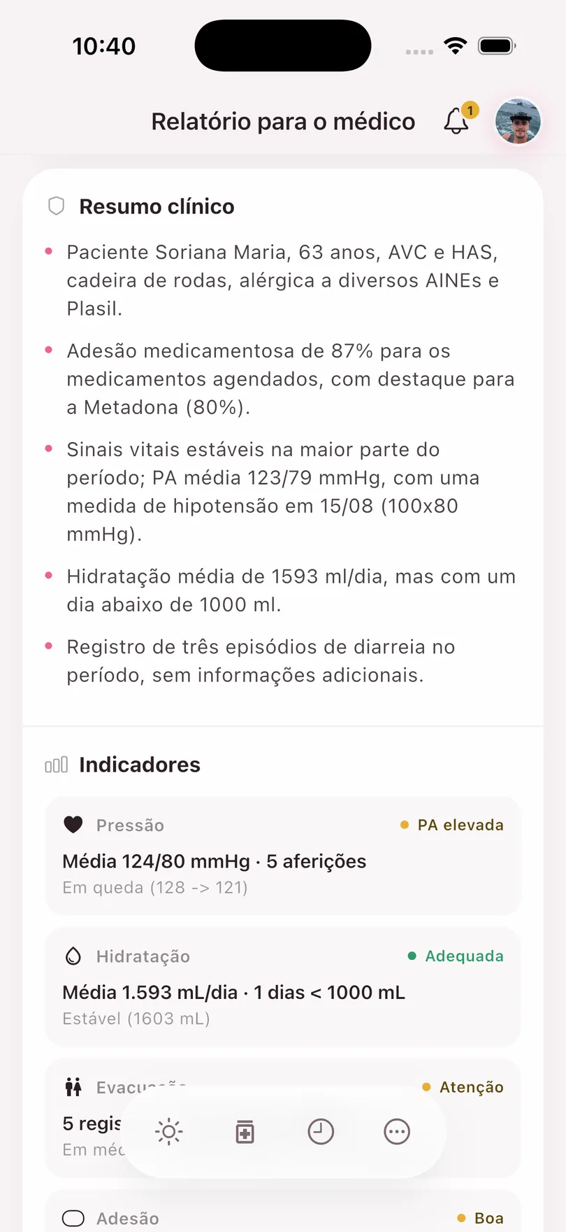 Relatório para o médico gerado pelo Sory Insights